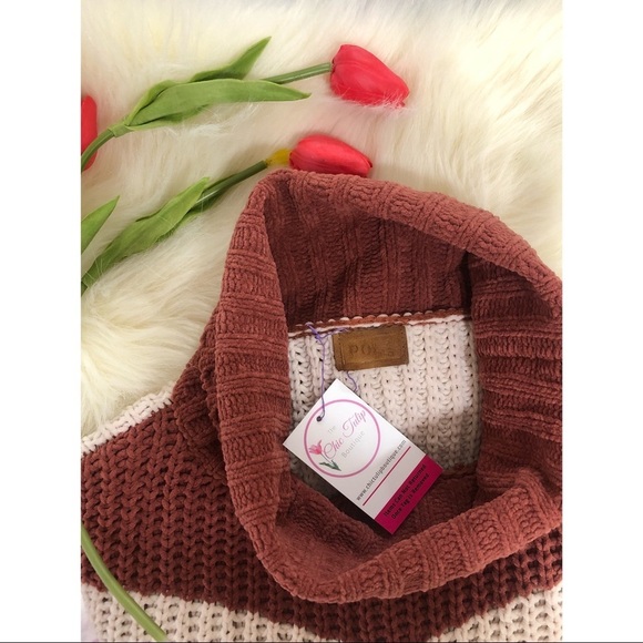 POL clothing size L Sweater soft cozy turtleneck colorblock cable knitting - Picture 8 of 8